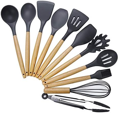 Kn020 11 in 1 Wooden Handle Silicone Non-Stick Spatula Spoon Kitchen Tool Set Cookware Set Cookware Picnic Boiler Cookware