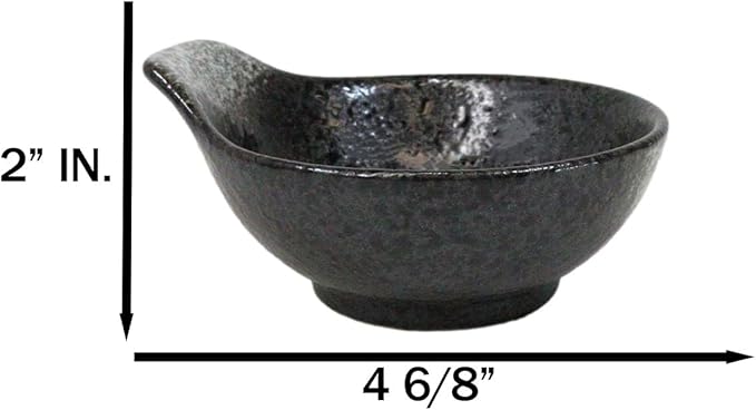 Ebros Gift Artistic Charcoal Grey Tone Hakumu Porcelain Collection Dinnerware Serveware Kitchenware Set Asian Japanese Restaurant Supply (Pack Of 5 Small Ponzu Sauce Miso Soup Bowls With Handle 5oz)