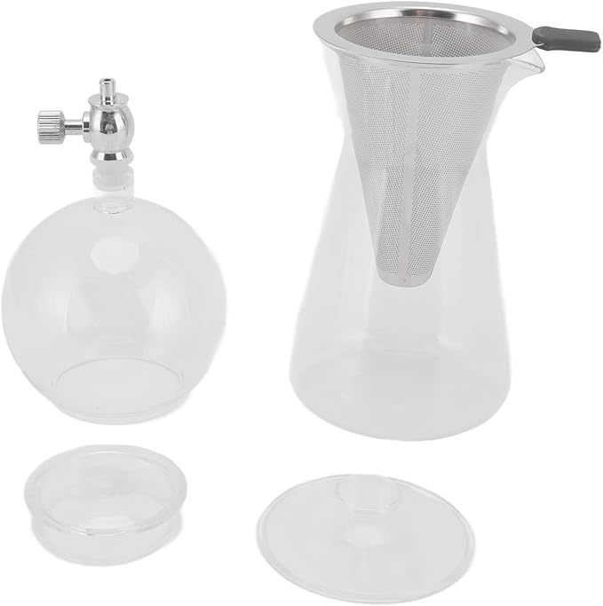 Iced Drip Coffee Maker Cold Brew Brewer Glass &amp Strainer Set - Sweet Smooth Flavor Adjustable Drip Valve Home Kitchen Cold Brew Crafting