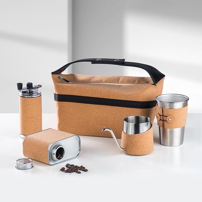 Pour Over Coffee Maker Set for Outdoor Camping Travel ALL in 1 Portable Stainless Steel Coffee Kits with Manual Coffee Grinder Gooseneck Kettle Cup Bean Pot