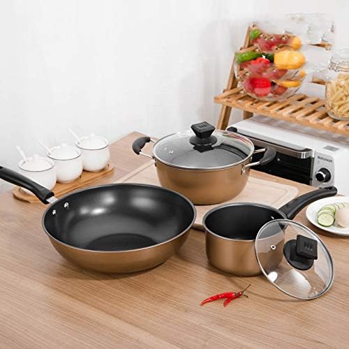 JSEIAJB 3 PCS/Set Thicken Cooking Soup Pot Nonstick Frying/Milk Pan Saucepan Glass Lid Induction Cooker Gas Stove