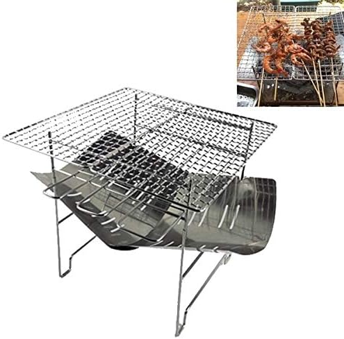 Outdoor Camp Portable Folding Stainless Steel Barbecue Charcoal Grill + Wire Mesh (Silver) Cookware Set Cookware Picnic Boiler Cookware (Color : Silver)