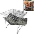 Outdoor Camp Portable Folding Stainless Steel Barbecue Charcoal Grill + Wire Mesh (Silver) Cookware Set Cookware Picnic Boiler Cookware (Color : Silver)