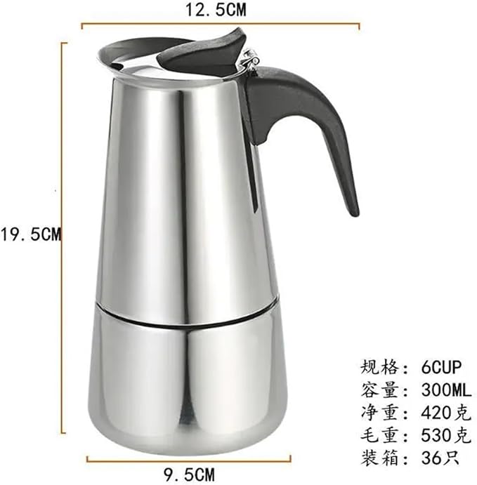 Moka Pot Stainless Steel Coffee Pot Stovetop Espresso Maker Percolator Coffee Maker 200ml/4 Cup with Electric Stove(300ml)