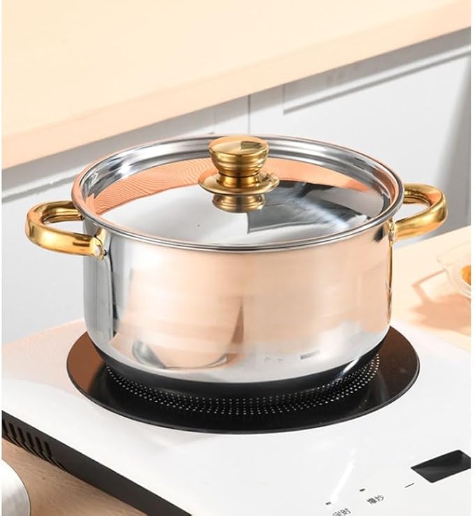 10PCS Stainless Steel Set Pot 18-26cm Lid Gold Plated Ear Soup