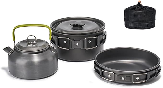 EVTSCAN Camping Hiking Cookware Set Outdoor Portable Picnic Cookware Kit Alumina Pot Frying Pan Set Travel Cooking Accessory