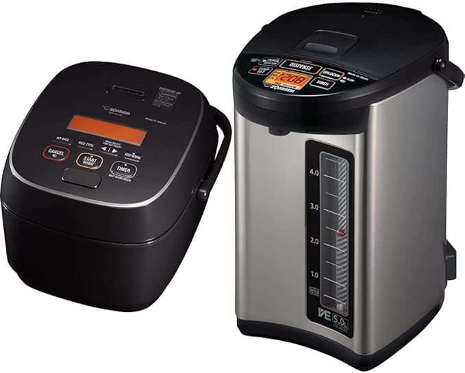 Zojirushi NW-JEC18BA Pressure Induction Heating (IH) Rice Cooker &amp Warmer 10-Cup Made in Japan &amp CV-JAC50XB VE Hybrid Water Boiler &amp Warmer 5.0 Liter Stainless Black Made in Japan