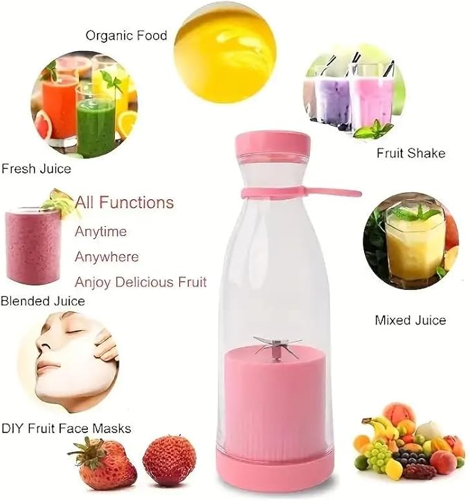 Portable Electric Juicer Bottle | Mini Blender for Fresh Juice Smoothies | Personal Blender with 6 Blades | Wireless Rechargeable Travel Blender Milkshakes Juicer for Home Sports Outdoors (Blue)