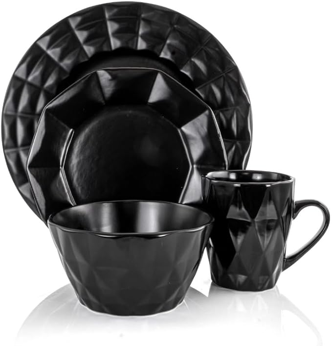 Retro Chic 16-Piece Glazed Dinnerware Set Dishes and Plates Sets Round Tableware Sets