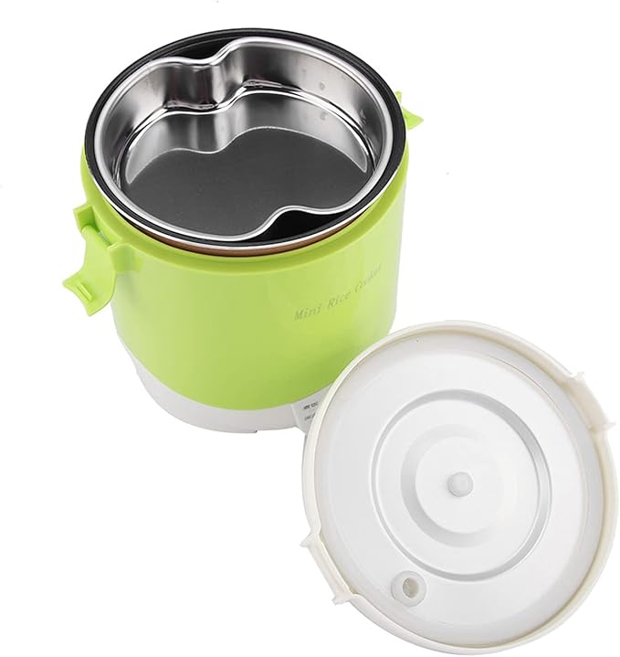 AYNEFY Portable Electric Rice Cooker 1.6L Multifunctional Food Warmer with Nonstick Coating 180W 24V for Office Travel and Camping Rice Cooker (Green)