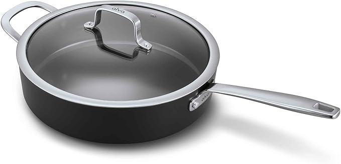 Alva Maestro 4QT Ceramic Nonstick Sauté Pan with Lid – Made With No PTFE PFOA PFAS Oven &amp Induction Safe to 400°F – Easy Clean Deep Sauté Pan for Family Meals Braising &amp One-Pot Cooking