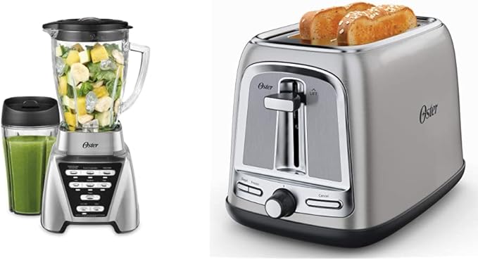 Oster Blender | Pro 1200 with Glass Jar + Oster 2-Slice Toaster with Advanced Toast Technology