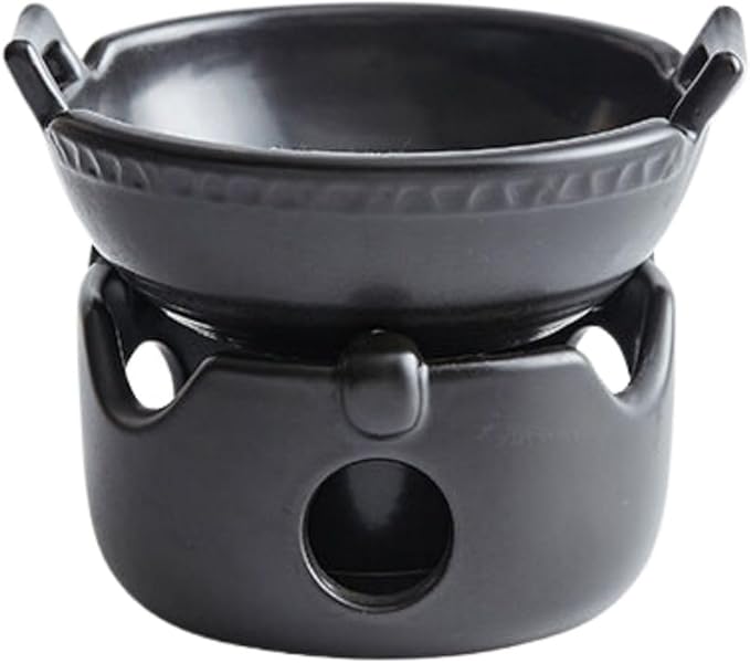 Thcbme 创意陶瓷干锅锅家用套装炉单人小火锅酒店餐厅 Ceramic Dish Set 砂锅/Ceramic Dinnerware SetsPlates and Bowls/煲仔套组-黑色小号双耳锅 底座