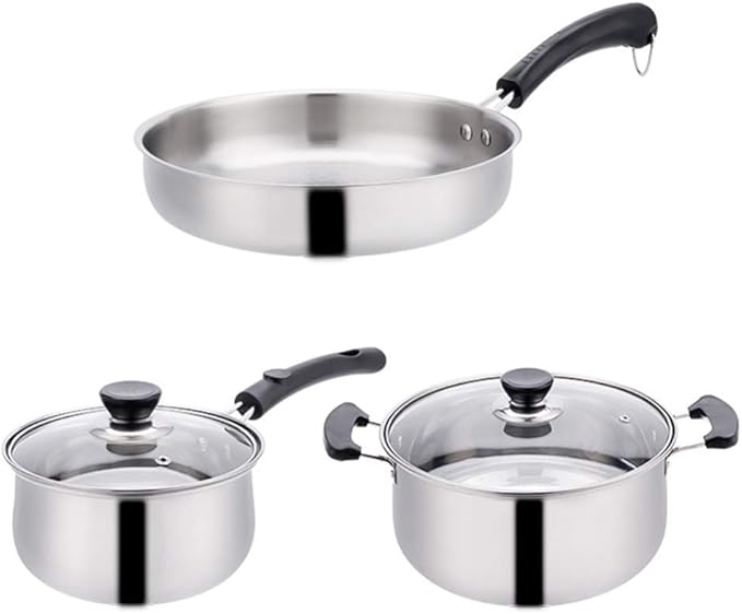 Stainless Steel &amp Saucepan Set - 3 Piece - Induction Pans with Toughened Glass Lids and Non-Slip Stay-Cool HandlesCan Be Used for A Variety of Heat Sources Including Induction Cooke