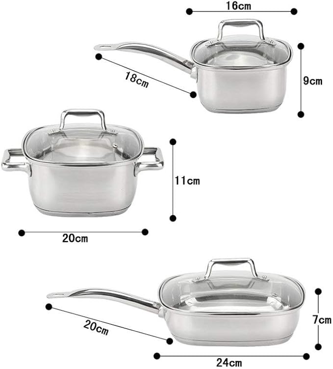 Pot Set Professional Kitchen Cookware Set for All Stoves Including Induction Cookers Cookware Cooking Set(Silver 16+20+24cm)