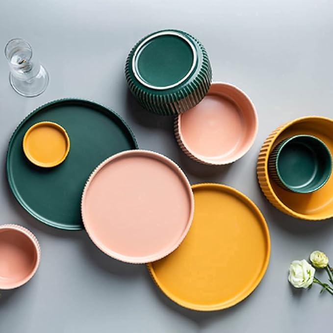 Dinnerware Sets - Luxury Gift Dishes Service Set 24-Piece Dinnerware Sets Nordic Creative Plate and Bowl Sets Candy-Colored Ceramic Dishware Sets Combination Dinner Plates Set of 6