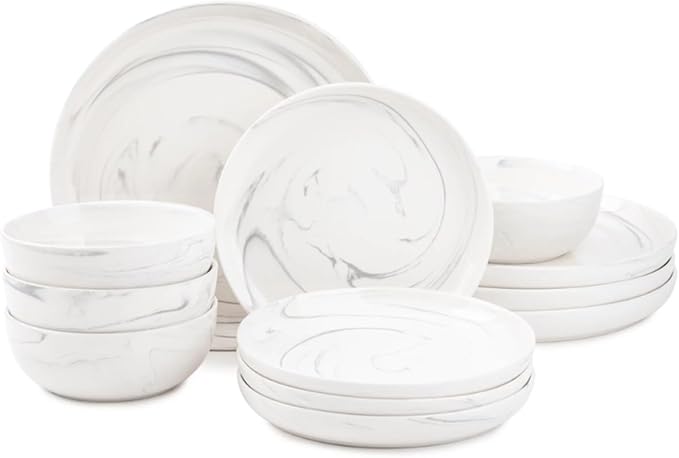 Dinnerware Marble Stoneware 12 Piece Set Dinnerware Set Round Dish Set Tableware Combination