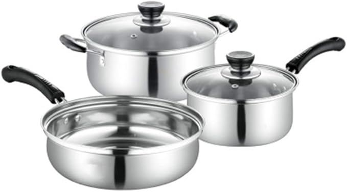 3pc Saucepan Set with Lids - Stainless Steel Nonstick Cookware Induction Pots and Pans SetsChemical-Free Kitchen Sets with Stay-Cool HandleSaucepanStock PotSkilletho