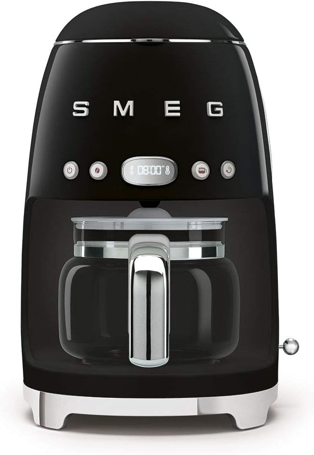 Smeg DCF02BLUK Drip Coffee Machine Auto-Start Mode Reuseable Filter Digital Display Anti-Drip System Aroma Intensity Option 1.4 Litre Tank Black