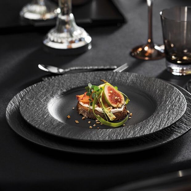 Villeroy &amp Boch Manufacture Rock 4-Piece Place Setting Dinner Plate Salad Plate Rice Bowl Pasta Bowl Premium Porcelain Made in Germany Matte Black