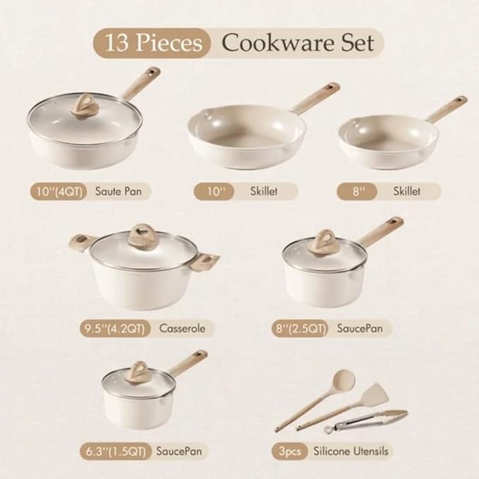 Nonstick Pots and Pans Set 13 Pieces Kitchen Cookware Sets Compatible for All Stoves