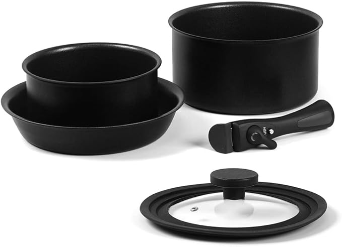 IH titanium coating non stick Induction Cookware Set of 3P with lid &amp magic handle Black
