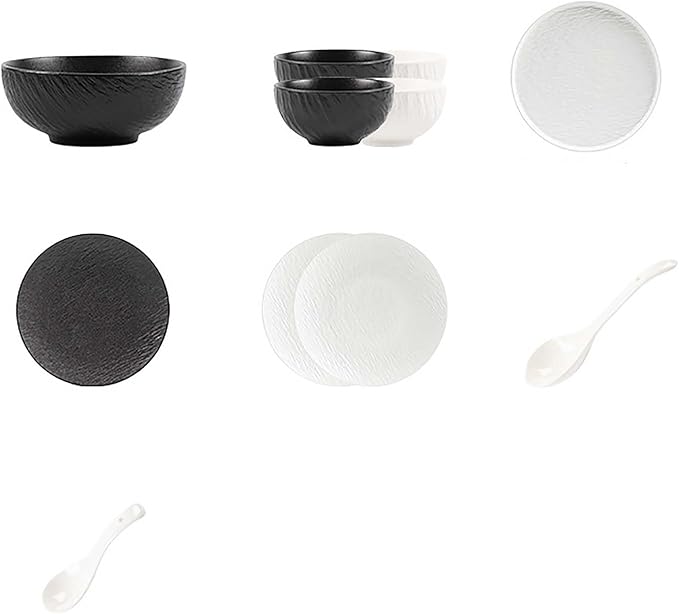 Elegant Black and White Minimalist Matte Ceramic Dinnerware Set Includes Plates Bowls Perfect for Home Dining Modern Tableware for Everyday Use or Gifting Ideal for Housewarming