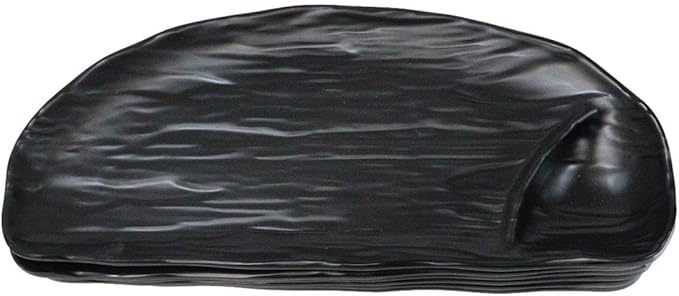 Ebros Gift Contemporary Ridged Matte Black Melamine Series Dinnerware Serveware Kitchenware Set Japanese Chinese Restaurant Supply (Pack Of 6 Half Moon Partitioned Sushi Plate Platter 11 L)