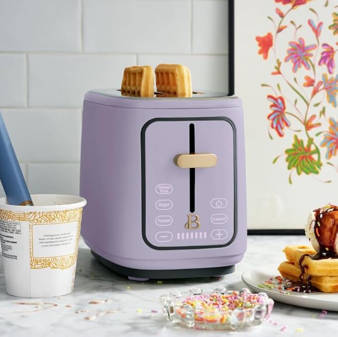 Beauti 2 Slices Toaster with Touch Activated Display 900 W Bagel/Frozen/Reheat Presets Wide Slots Easy Cleaning (Lavender)