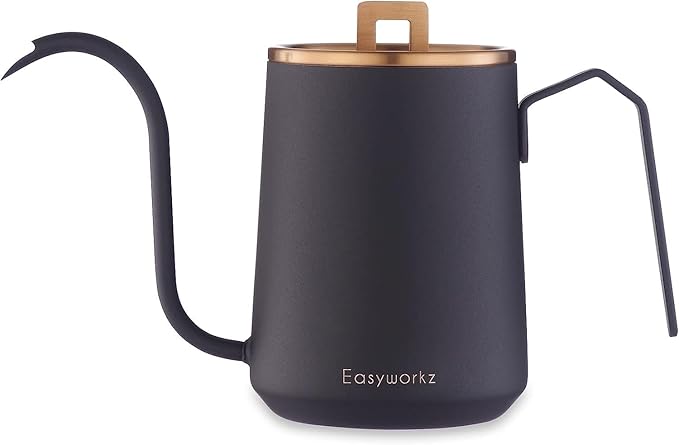 Easyworkz Gooseneck Pour Over Coffee Kettle 20 oz Stainless Steel Hand Drip Coffee Pot With Long Narrow Spout Rose Gold Black