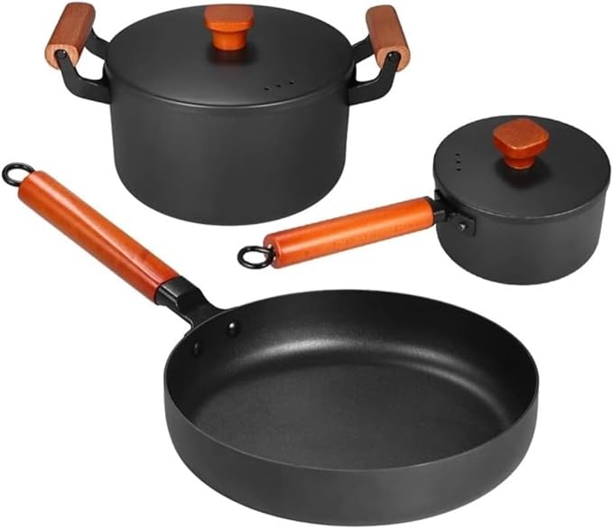Cookware Cooking Pots 3Pcs Cookware Set Soup Pot Milk Pan with Lid Frying Pan Wrought Iron Non-Stick Cooking Pot Set Kitchen Kitchen Saucepan Set
