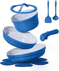 CAROTE 9pcs Pots and Pans SetCeramic Cookware Sets Non Stick with Detachable Handle Induction Kitchen Pots and PansRV Cooking Set Oven/Dishwasher/Fridge Safe Malta Blue