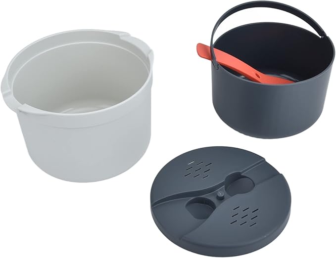 Microwave Rice Cooker 2L Food Grade PP with Strainer &amp Steaming Pot Complete Set Dishwasher Safe (Orange)