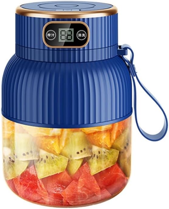 Portable BlenderJuicer Cup with Digital Display600ML Capacity Juices Making CupUSB RechargeablePersonal Size Blender for Shakes and Smoothiesfor Travel&ampGym (Blue(single cup with two lids))