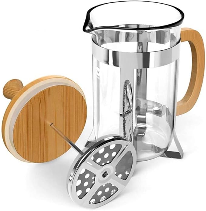 French Press Coffee &amp Tea Maker Heat Resistant Borosilicate Glass Coffee Press Bamboo Handle Small Coffee Maker Durable Easy Clean 100% BPA Free 800ML (Size : 600ml)
