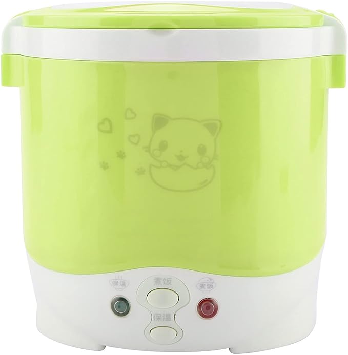 24V 140W 1L Electric Portable Multifunctional Rice Cooker Food Steamer for Trucks Easy to Carry Material with Double Safety Buckle (Green)