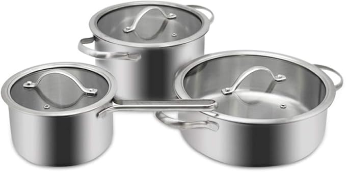 Cooking Pot Non Stick Cookware SetsStainless Steel Pots and PansFrying Pan and Saucepan Set for BakingBroilingFryingRoasting3PCS
