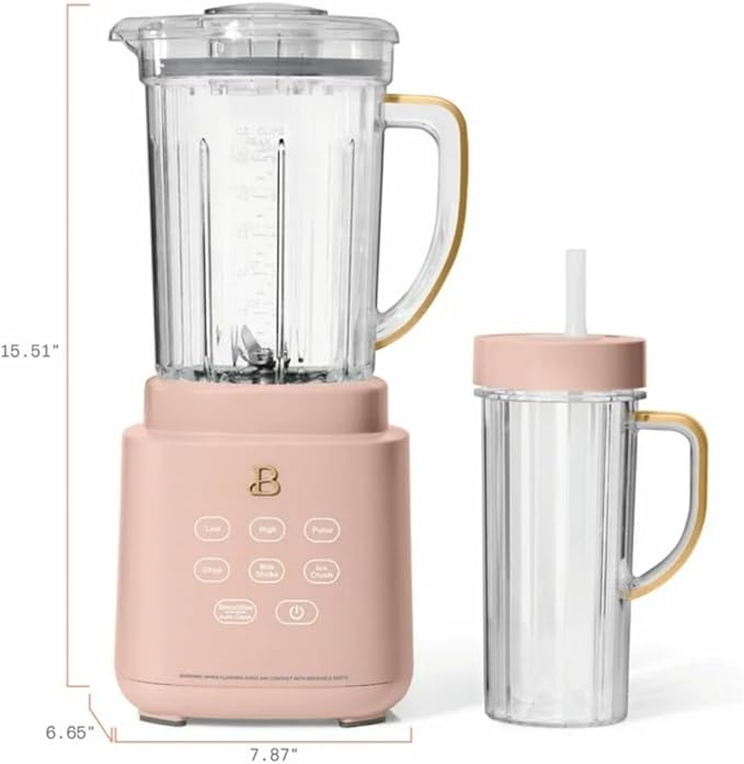 PowerExact Blender System 700-Watt Countertop Blender with 50oz BPA-Free Jar &amp 20oz To-Go Cup-Pink