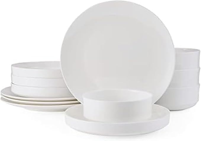 Mikasa Macie Bone China Lightweight Chip Resistant 12 Piece Dinnerware Set Service for 4 White