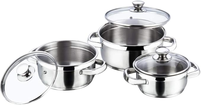 Vinod Bremen Stainless Steel Saucepot Set of 3 with Glass Lid | 2.5mm Thick Base | Riveted Sturdy Handle | | Induction and Gas Base - Silver