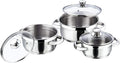 Vinod Bremen Stainless Steel Saucepot Set of 3 with Glass Lid | 2.5mm Thick Base | Riveted Sturdy Handle | | Induction and Gas Base - Silver