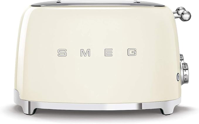 Smeg 50s Retro 4-Slot Toaster TSF03CRUS Bundle with Bamboo Tongs - Cream