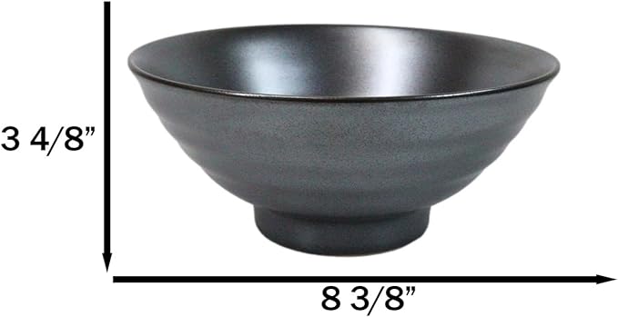 Ebros Gift Iron Black Clay Underglaze Technique Tetsu Kesho Porcelain Dinnerware Kitchen Set Asian Japanese Restaurant Supply (Pack Of 5 Large Salad Pho Ramen Soup Bowl 40oz)