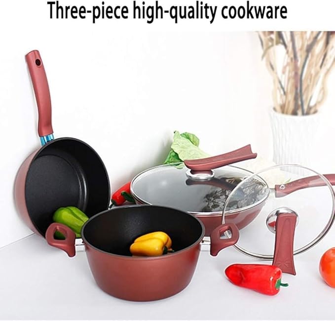 Kitchen Cooking Sets 3Pieces Cookware Set Wok Soup Pot with Glass Lid Frying Pan Wrought Iron Non-Stick Cooking Pot Set Kitchen Cookware Sets