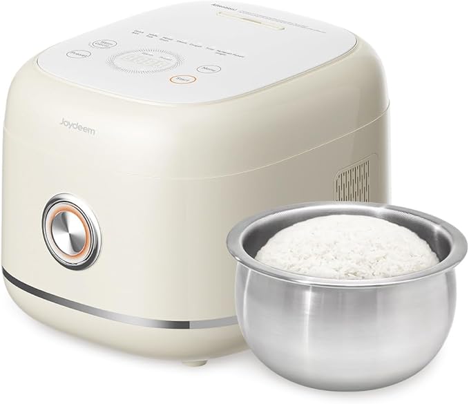 Joydeem Stainless Steel Rice Cooker Uncoated Non-stick 316L Stainless Steel Inner Pot Rice Cookers 6 Cup Uncooked 3L/3.2 qt DFB-D300