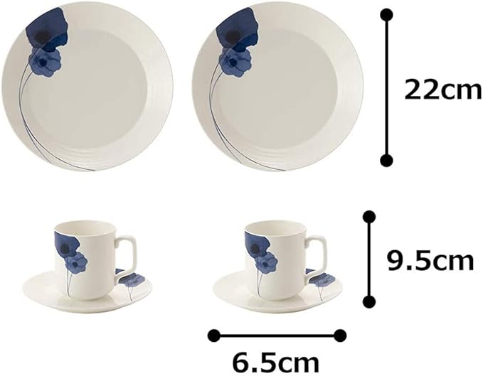 Narumi 52188-23246 Spring Field Dinnerware Set Blue Anemone Set of 2 6 Pieces Microwave Warm Dishwasher Safe Made in Japan Gift Box Included