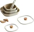 FIKA Objet Comfort 7-Piece Kitchen Nonstick Healthy Cooking Cookware Set with Lid Detachable Handle Induction Compatible All-in-One Kitcheware Easy to Store Great Gift Made in Korea (IVORY)