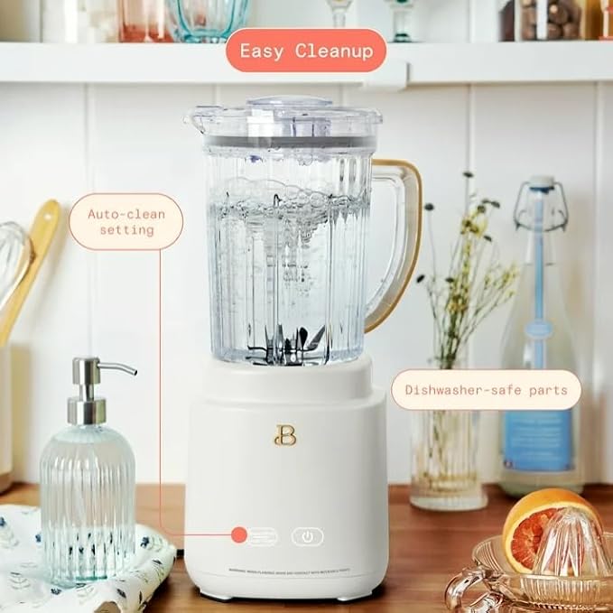 Beauti Power Exact Blender System with 700 W Motor 50oz Tritan Jar 20oz Single-Serve Cup No Drippy Sippy Lid 3 Speeds &amp 4 Pre-sets Dishwasher-Safe Parts Travel Cup Included color White Icin