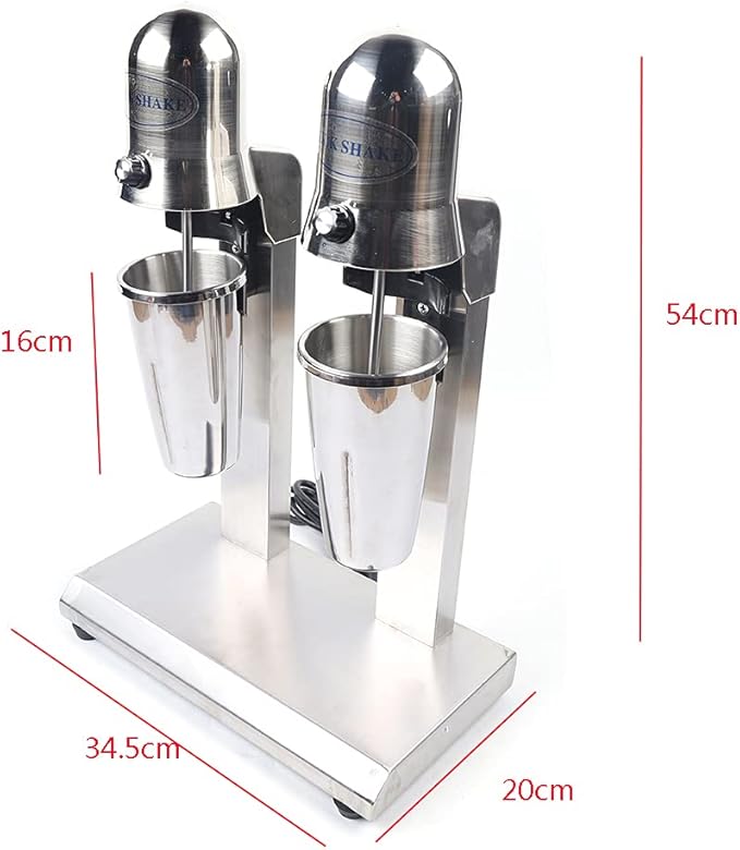 Dual Head Milk-shake Maker 110V 560W Commercial Stainless Steel Double Head Drink Mixer Machine Smoothie Malt Blender Soft Ice Cream Mixer Blender With Measuring Cups 2 Adjustable Speed