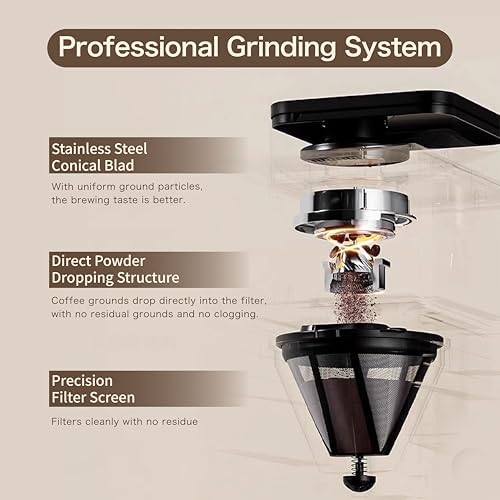 Coffee Maker with Grinder 2-in-1 Hot and Iced Coffee Maker Automatic Grind and Brew Machine with 22oz Glass Carafe Programmable Timer LED Display Keep Warm for Home Office Black